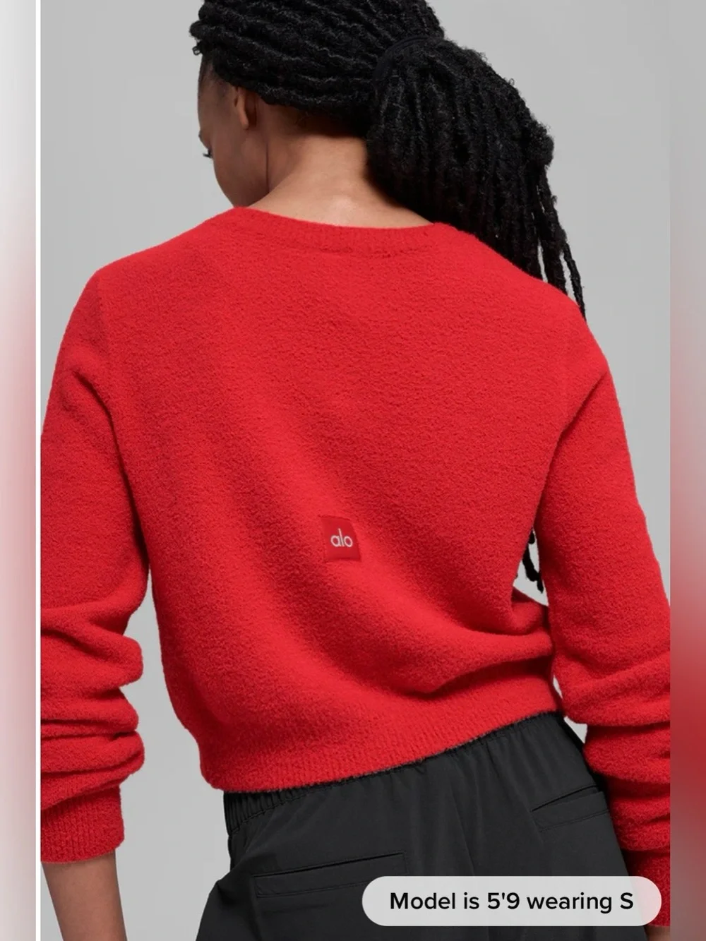 Alo yoga Snuggle Up Sweater Cropped Cardigan in Bright red color